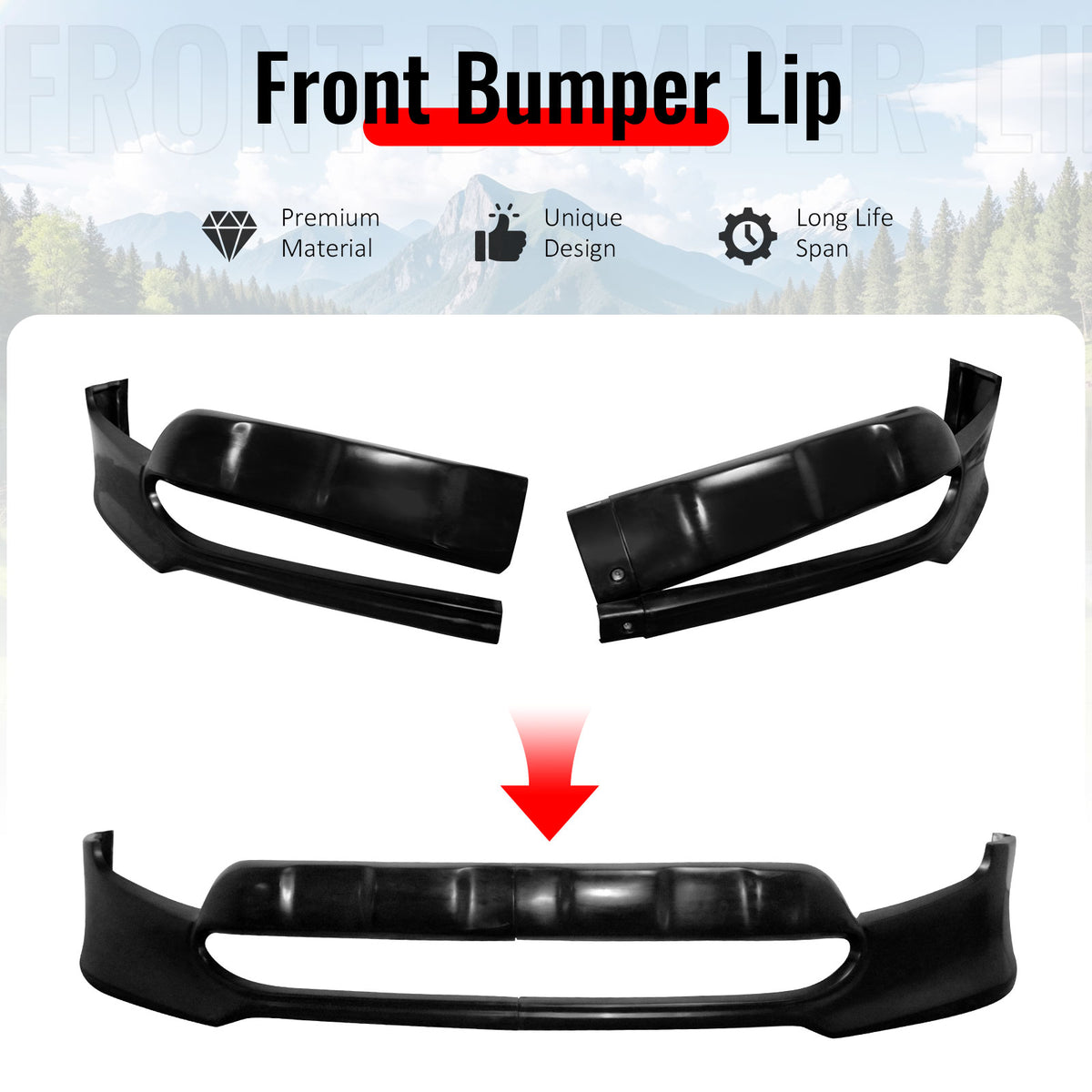 Fits 16-23 Toyota Tacoma IKON Style Front Bumper Lip Spoiler PU Unpainted 2PCS
