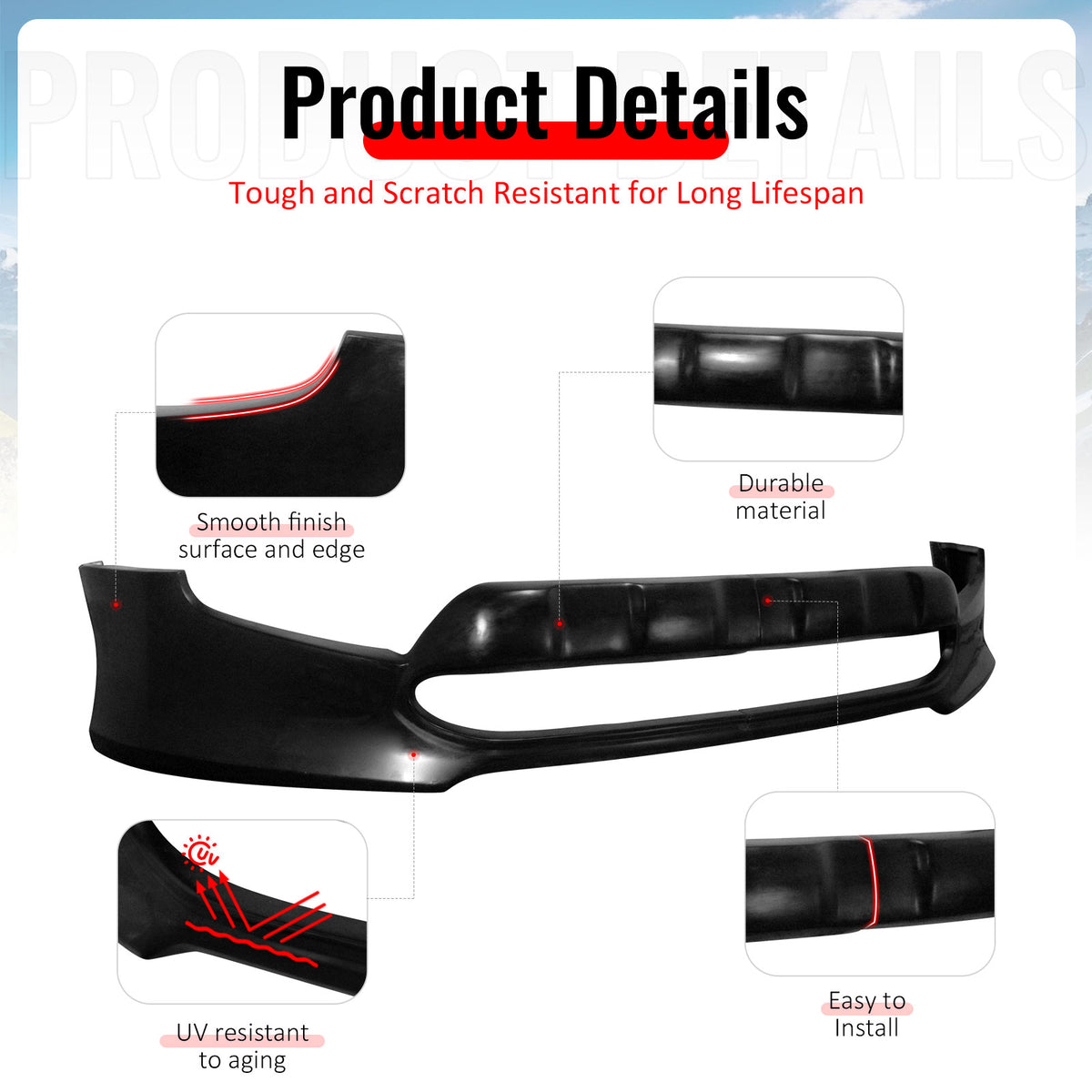 Fits 16-23 Toyota Tacoma IKON Style Front Bumper Lip Spoiler PU Unpainted 2PCS