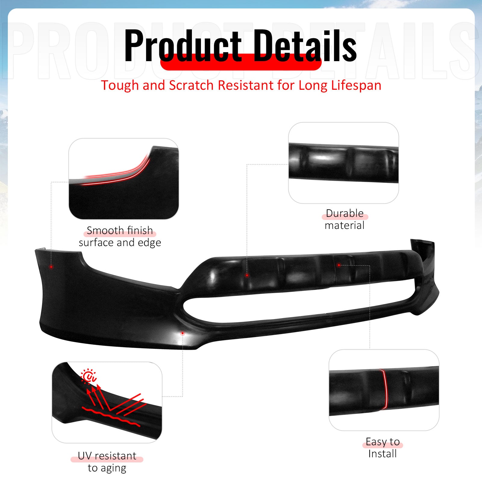 Fits 16-23 Toyota Tacoma IKON Style Front Bumper Lip Spoiler PU Unpainted 2PCS