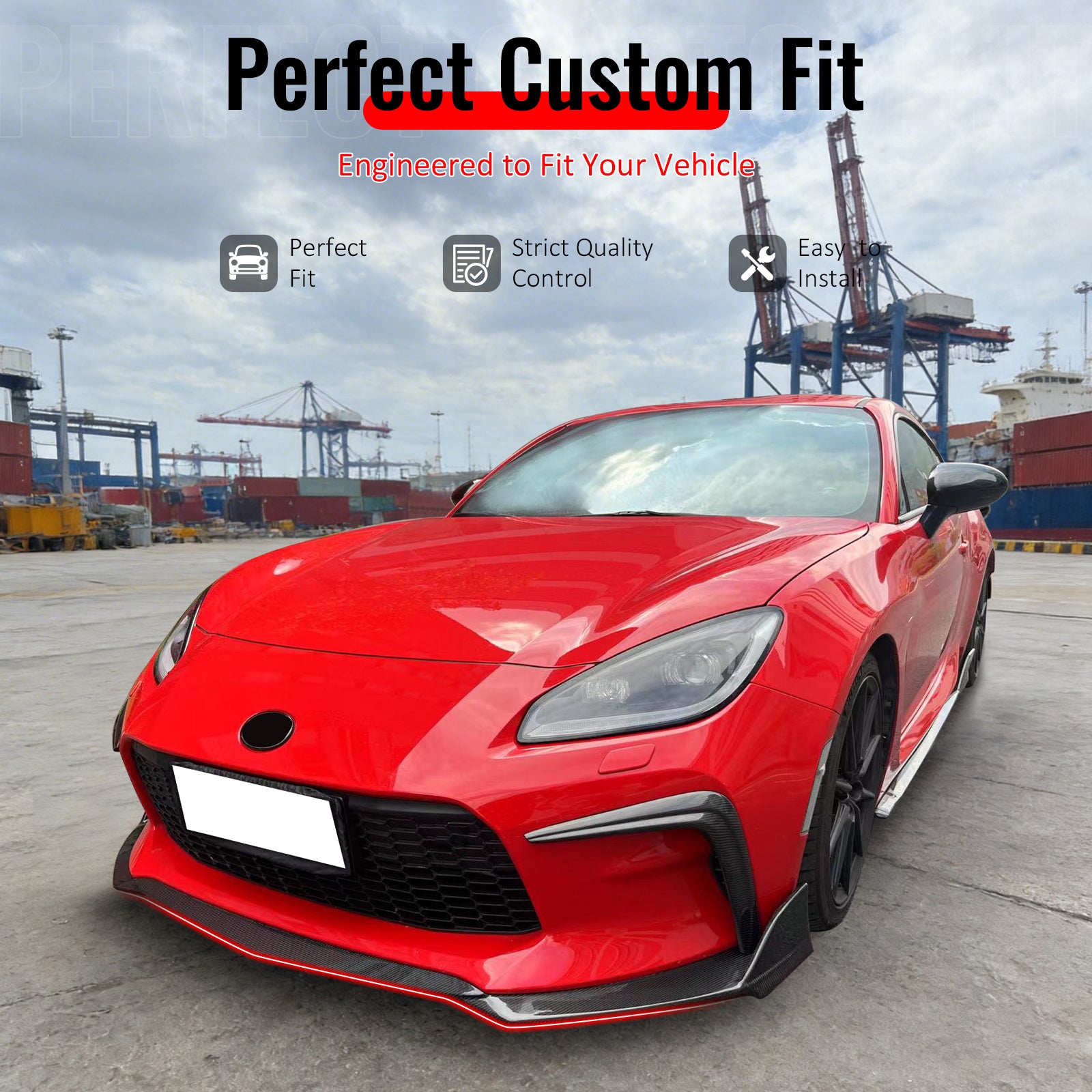 IKON MOTORSPORTS Front Bumper Lip, Compatible with 2022-2026 Toyota GR86 Except Yuzu Edition, T Style Carbon Fiber Print PP Add-on Air Dam Chin Spoiler Protector Splitter 3PCS