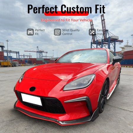 IKON MOTORSPORTS Front Bumper Lip, Compatible with 2022-2026 Toyota GR86 Except Yuzu Edition, T Style Carbon Fiber Print PP Add-on Air Dam Chin Spoiler Protector Splitter 3PCS