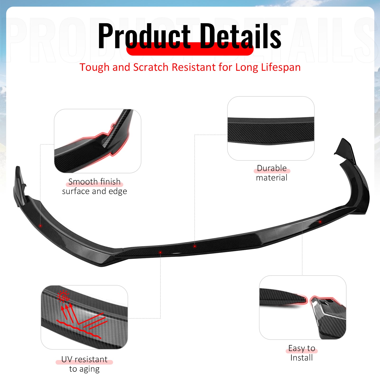Fits 22-26 Toyota GR86 T Style Front Bumper Lip Chin Spoiler Carbon Fiber Print