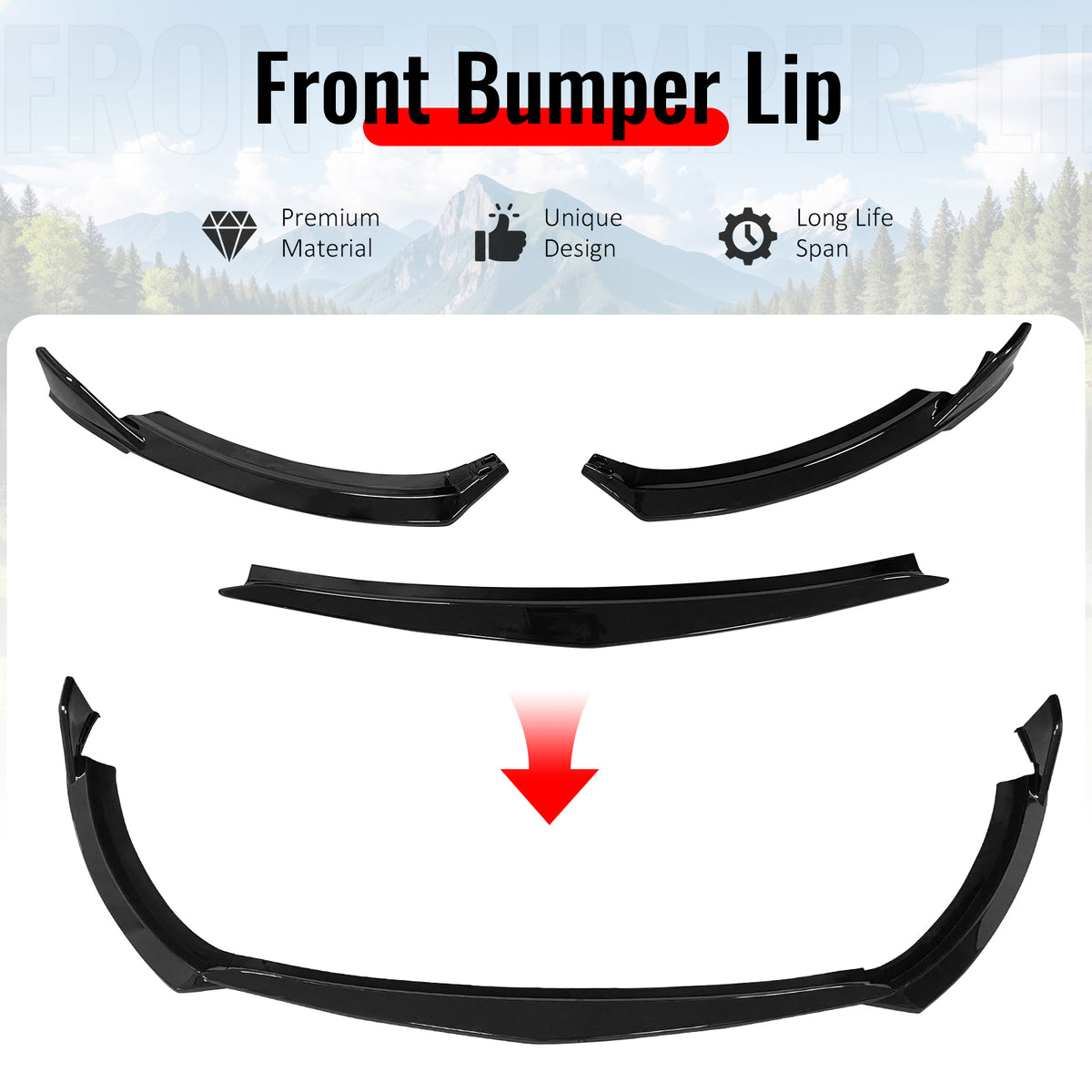 Fits 22-26 Toyota GR86 ST Style PP Front Bumper Lip Chin Spoiler Gloss Black