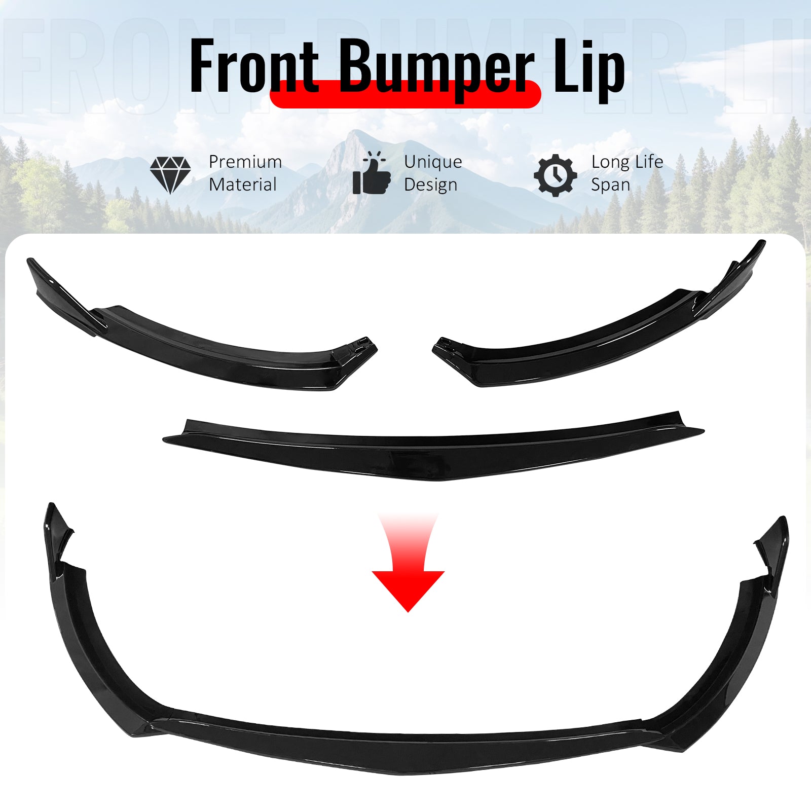 Fits 22-26 Toyota GR86 ST Style PP Front Bumper Lip Chin Spoiler Gloss Black