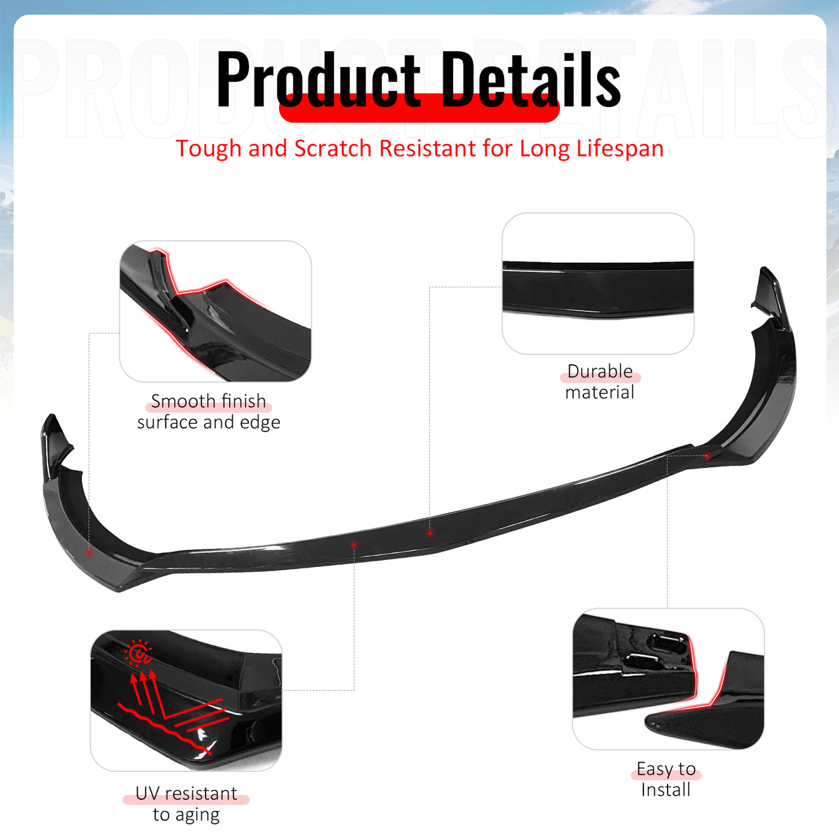 Fits 22-26 Toyota GR86 ST Style PP Front Bumper Lip Chin Spoiler Gloss Black