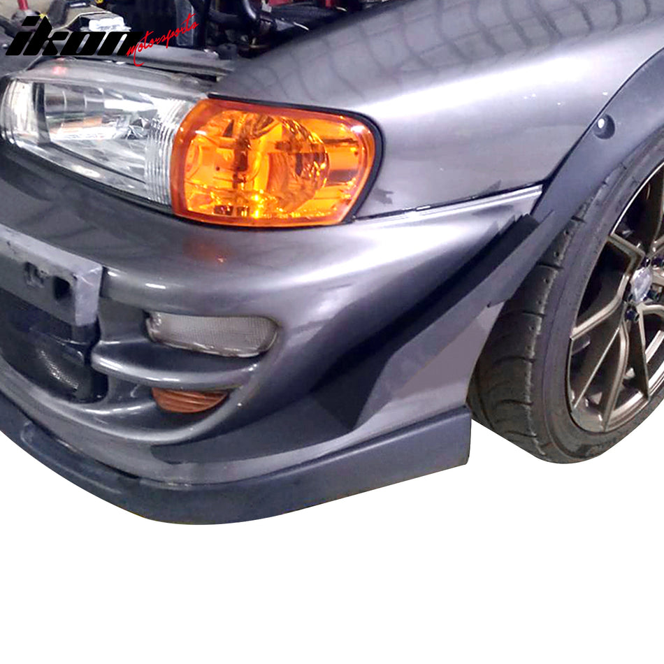 IKON MOTORSPORTS Front Bumper Lip, Compatible with 1997-2001 Subaru Impreza, MDA Style Unpainted Black PU Polyurethane Air Dam Chin Spoiler Protector Splitter 2PCS