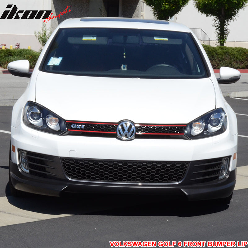 Front Bumper Lip Compatible With 2010-2014 Volkswagen Golf 6 & GTI, Urethane PU Unpainted Black Front Lip Spoiler By IKON MOTORSPORTS, 2011 2012 2013