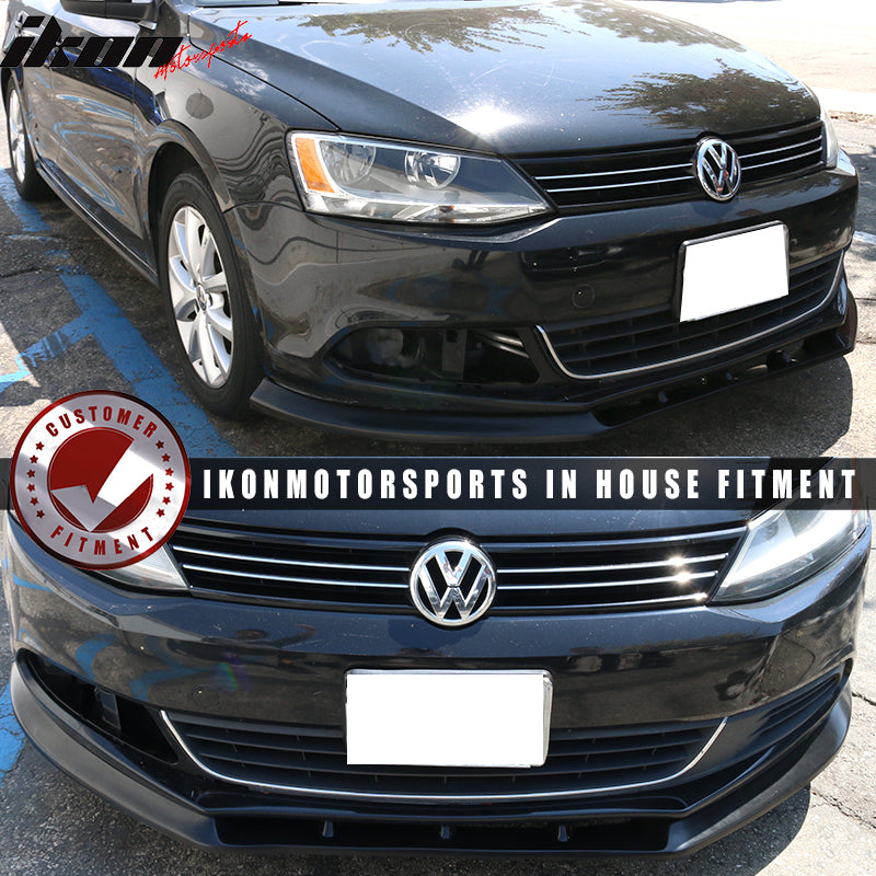 Front Bumper Lip Compatible With 2011-2014 VW Jetta 6 VI, IKON V3 Style Black PU Splitter Spoiler Valance Chin Diffuser by IKON MOTORSPORTS, 2012 2013