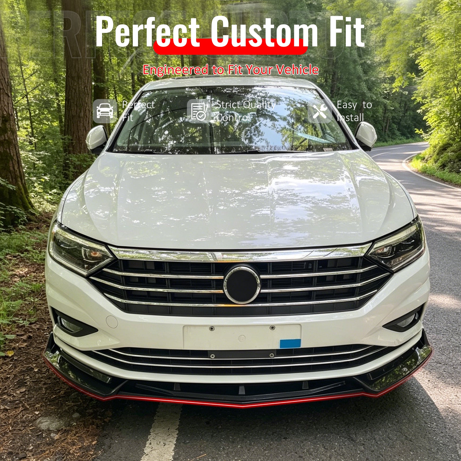 IKON MOTORSPORTS Front Bumper Lip, Compatible with 2019-2021 Volkswagen Jetta, IKON V1 Style Gloss Black PP Polypropylene Add-on Air Dam Chin Spoiler Protector Splitter 3PCS