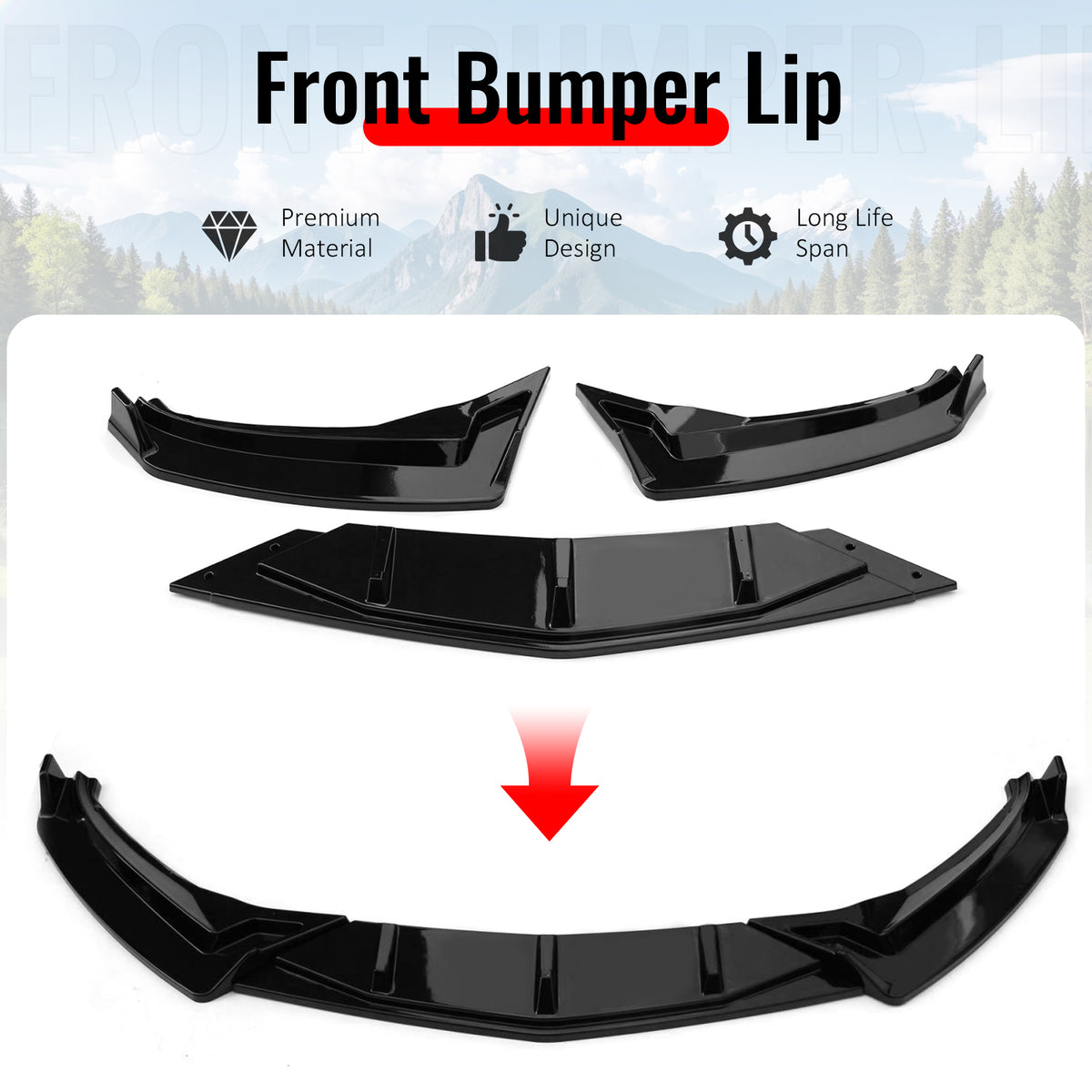 Fits 19-21 Volkswagen Jetta IKON V1 Front Bumper Lip Chin Spoiler Gloss Black PP