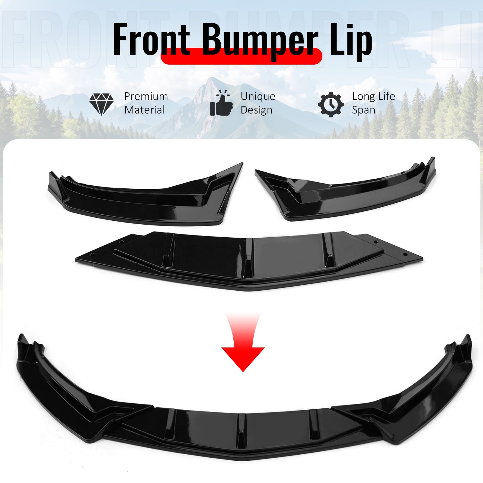 Fits 19-21 Volkswagen Jetta IKON V1 Front Bumper Lip Chin Spoiler Gloss Black PP