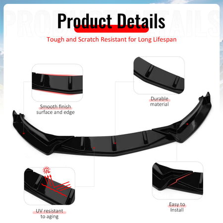 Fits 19-21 Volkswagen Jetta IKON V1 Front Bumper Lip Chin Spoiler Gloss Black PP