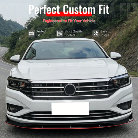 IKON MOTORSPORTS Front Bumper Lip, Compatible with 2019-2021 Volkswagen Jetta, IKON V2 Style Gloss Black PP Polypropylene Add-on Air Dam Chin Spoiler Protector Splitter 4PCS