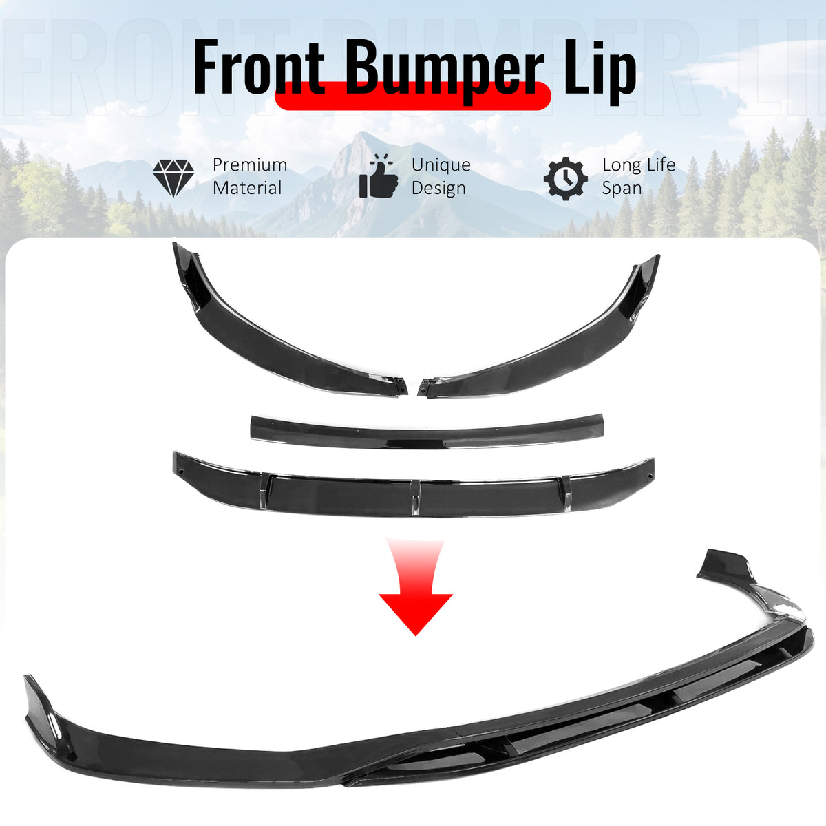 Fits 19-21 Volkswagen Jetta IKON V2 Front Bumper Lip Chin Spoiler Gloss Black PP