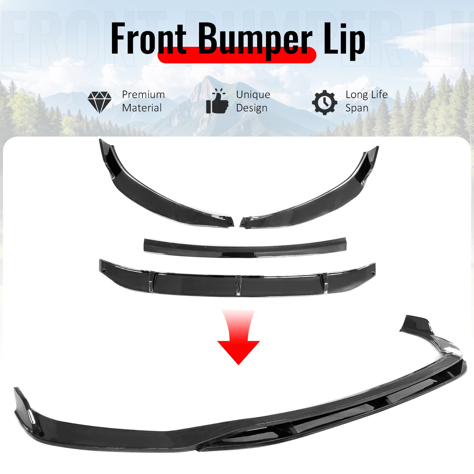Fits 19-21 Volkswagen Jetta IKON V2 Front Bumper Lip Chin Spoiler Gloss Black PP