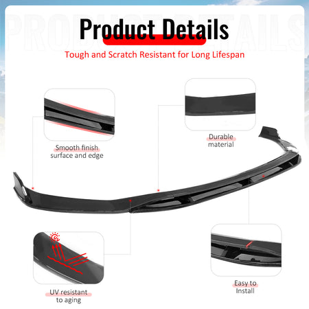 Fits 19-21 Volkswagen Jetta IKON V2 Front Bumper Lip Chin Spoiler Gloss Black PP