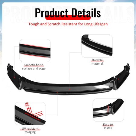 For 22-24 VW Tiguan SE SEL R-Line IKON Front Bumper Lip Chin Spoiler Gloss Black