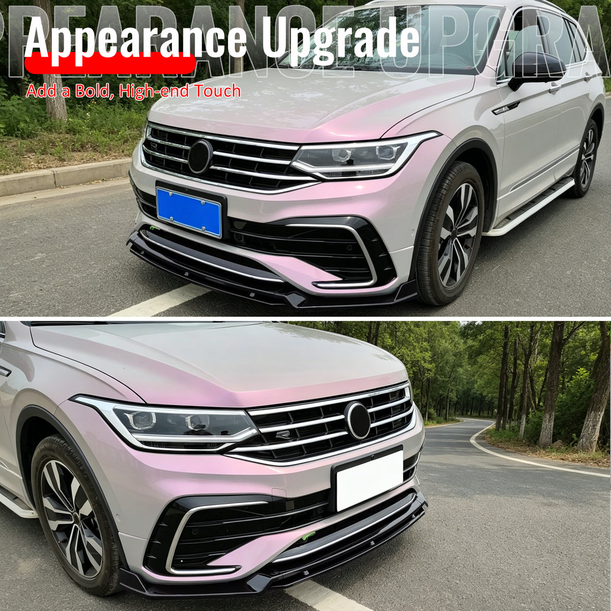 For 22-24 VW Tiguan SE SEL R-Line IKON Front Bumper Lip Chin Spoiler Gloss Black