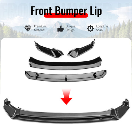 Fits 22-24 VW Tiguan S SE Base IKON Front Bumper Lip Chin Spoiler Gloss Black