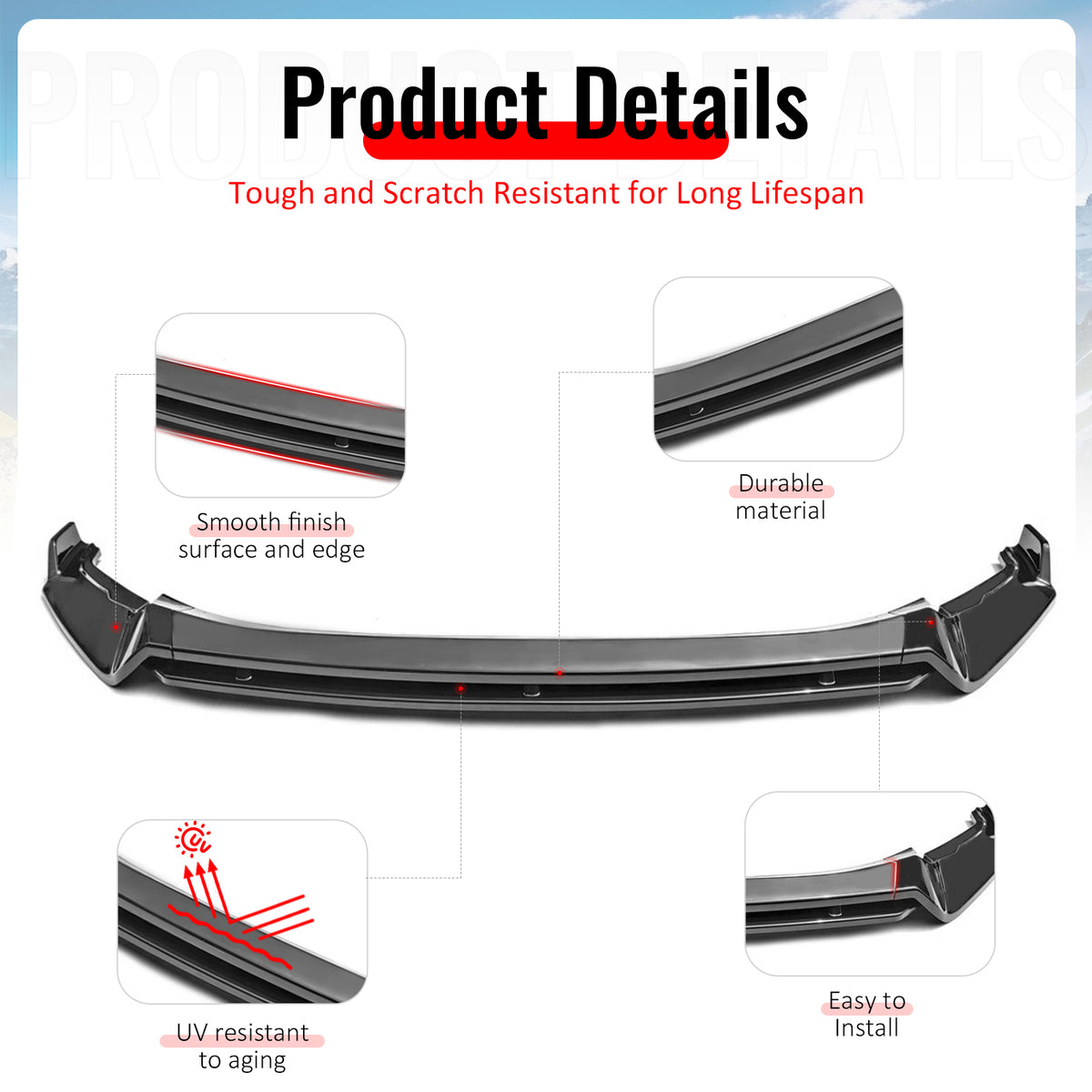 Fits 22-24 VW Tiguan S SE Base IKON Front Bumper Lip Chin Spoiler Gloss Black