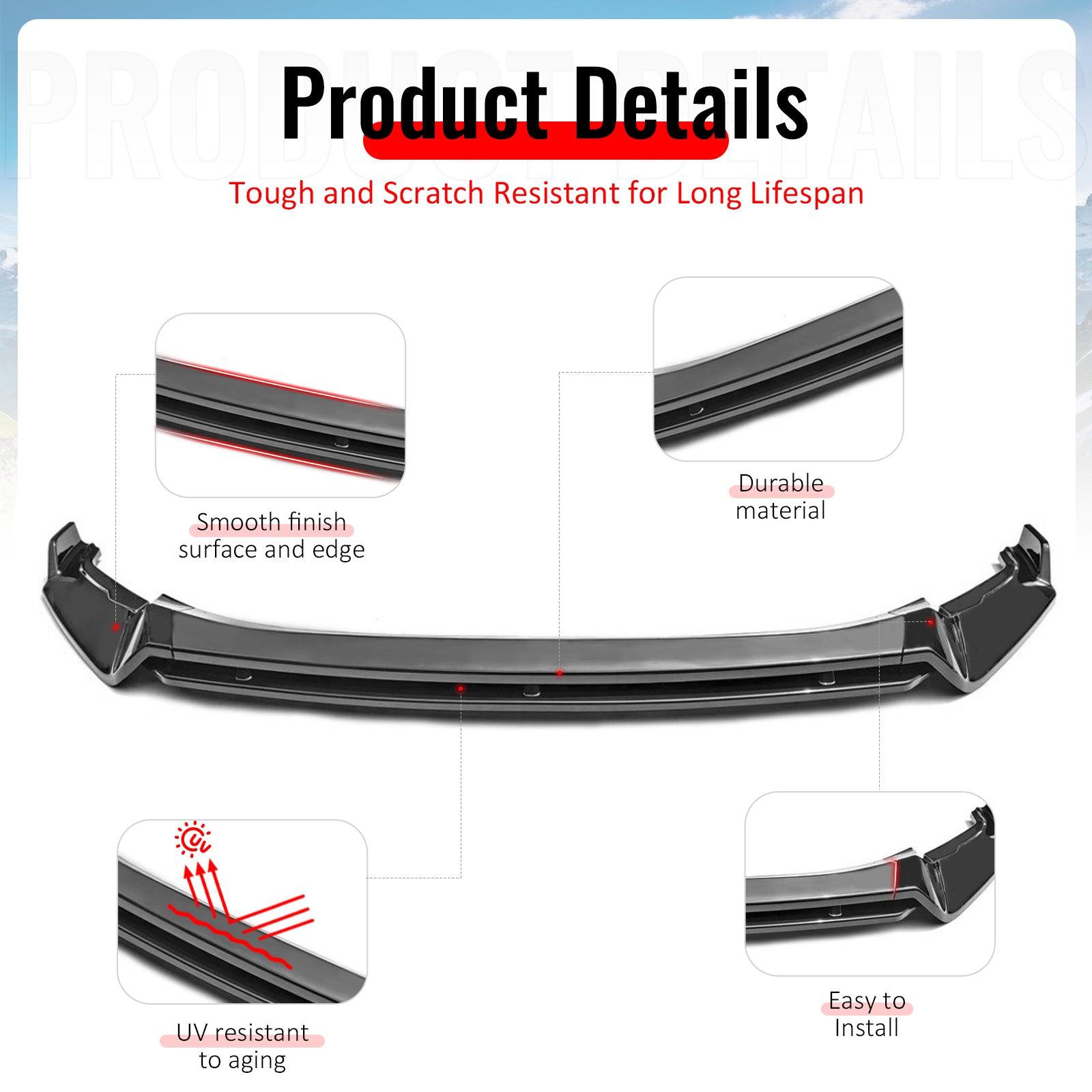 Fits 22-24 VW Tiguan S SE Base IKON Front Bumper Lip Chin Spoiler Gloss Black