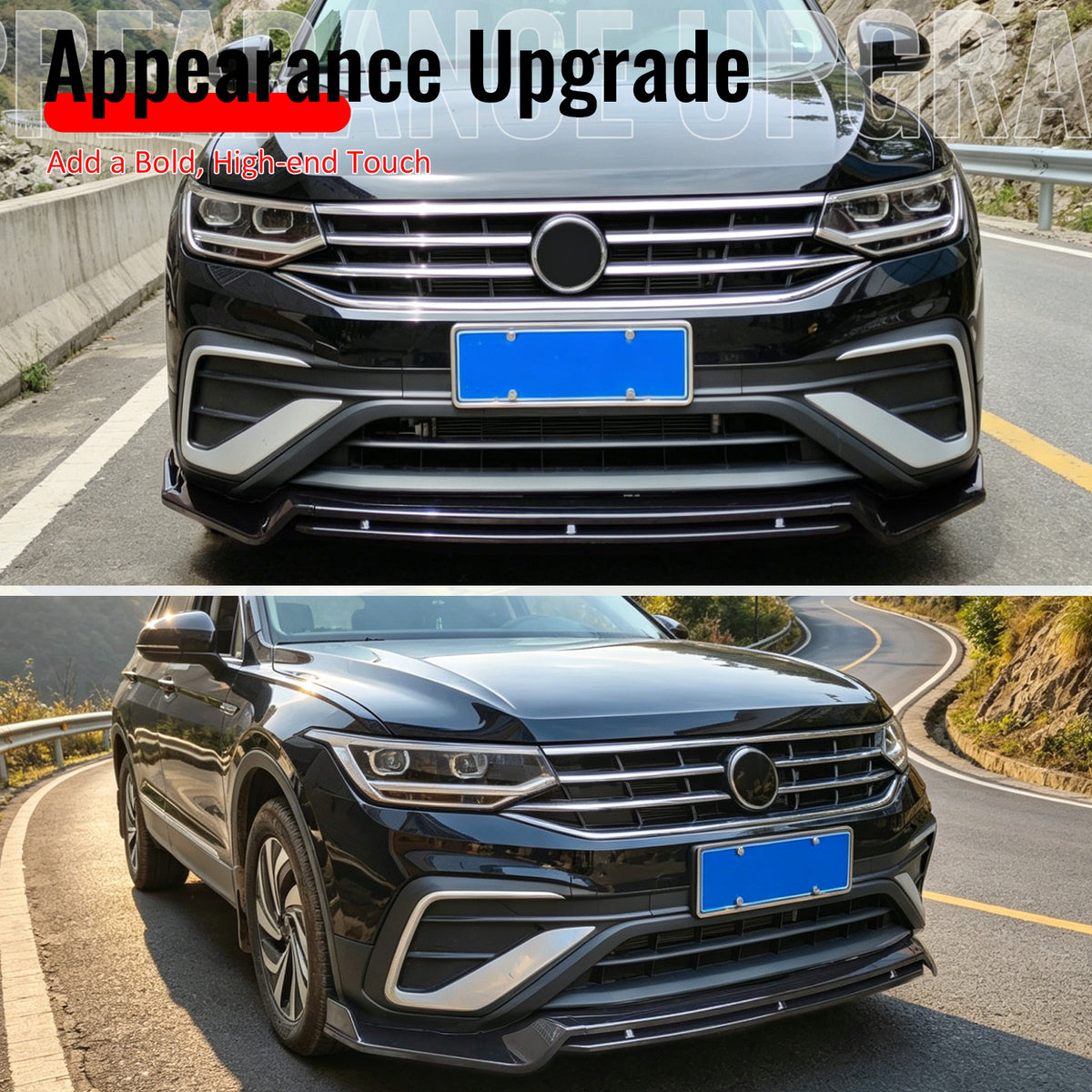 Fits 22-24 VW Tiguan S SE Base IKON Front Bumper Lip Chin Spoiler Gloss Black