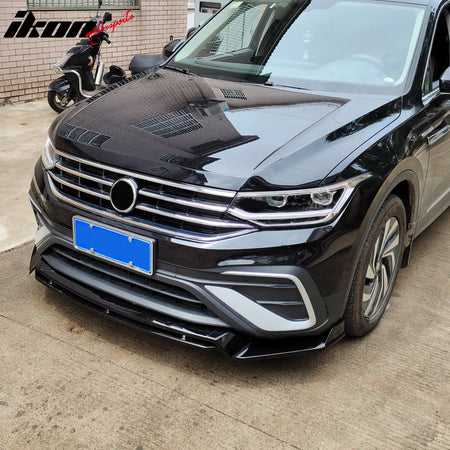 Fits 22-24 VW Tiguan S SE Base IKON Front Bumper Lip Chin Spoiler Gloss Black