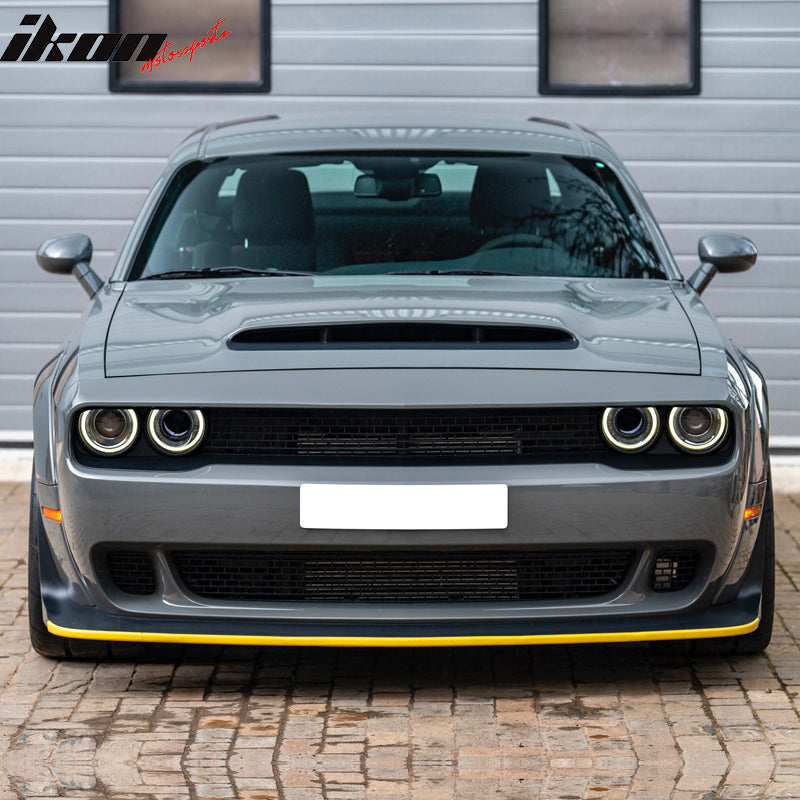 IKON MOTORSPORTS Front Lip Protector Compatible With 2018-2023 Dodge Challenger Wide Body Hellcat Demon Red Eye, Factory Style Front Lip Edge Splitter Protector ABS