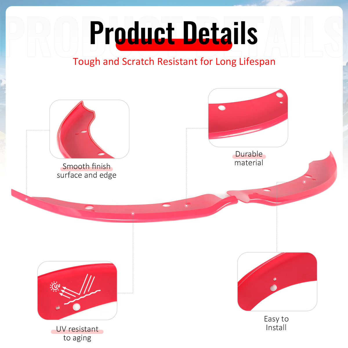 Fits 15-23 Dodge Charger Front Bumper Lip Spoiler Splitter Protector ABS Pink