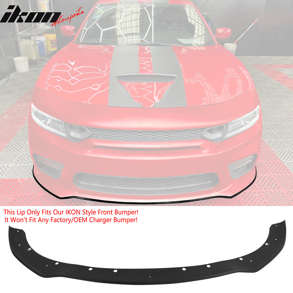 IKON MOTORSPORTS, Front Bumper Lip Protector Compatible With 2015-2023 Dodge Charger Standard Sedan, IKON Style PP Air Dam