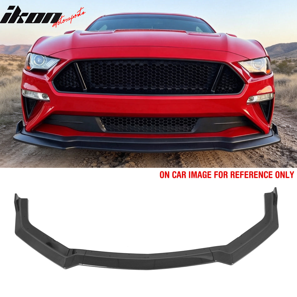 2018-2023 Ford Mustang EcoBoost & GT 3PCS Front Lower Bumper Lip Air Dam Chin Spoiler Splitter Carbon Fiber Print PP Polypropylene
