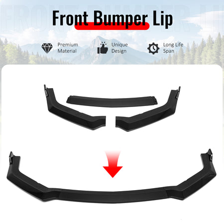 Fits 18-23 Ford Mustang EcoBoost/GT Front Bumper Lip Spoiler PP Gloss Black 3PCS