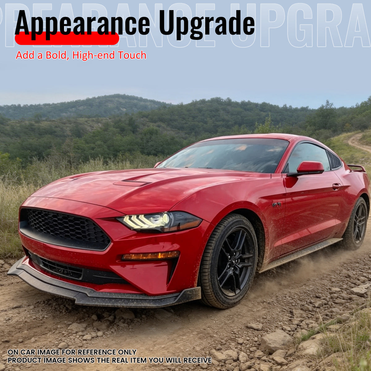 Fits 18-23 Ford Mustang EcoBoost/GT Front Bumper Lip Spoiler PP Gloss Black 3PCS