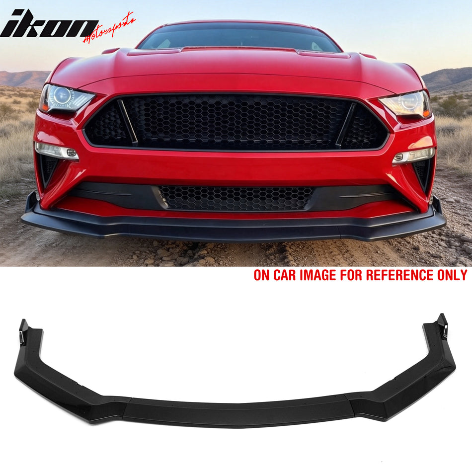 2018-2023 Ford Mustang EcoBoost & GT 3PCS Front Lower Bumper Lip Air Dam Chin Spoiler Splitter Gloss Black PP Polypropylene