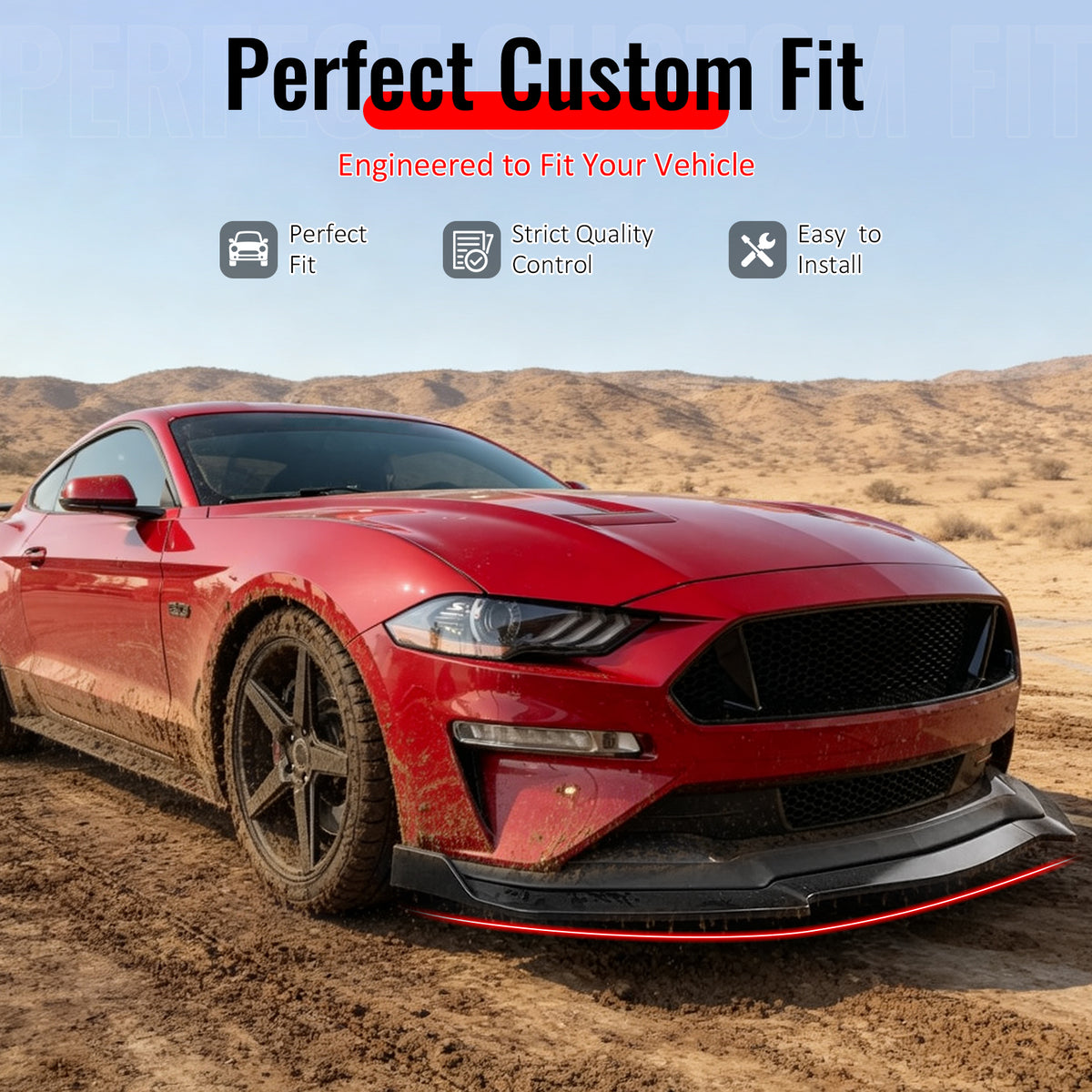 Fit 2018-2023 Ford Mustang EcoBoost/GT Front Bumper Lip Unpainted Black