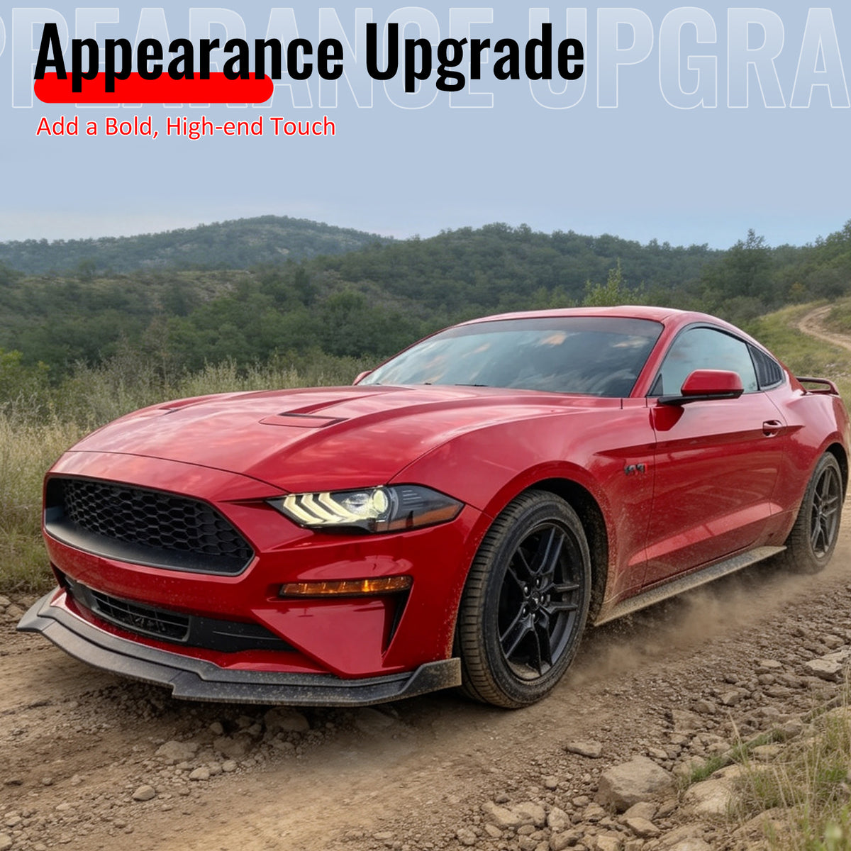 Fits 18-23 Ford Mustang EcoBoost/GT Front Bumper Lip PP Unpainted Black 3PCS