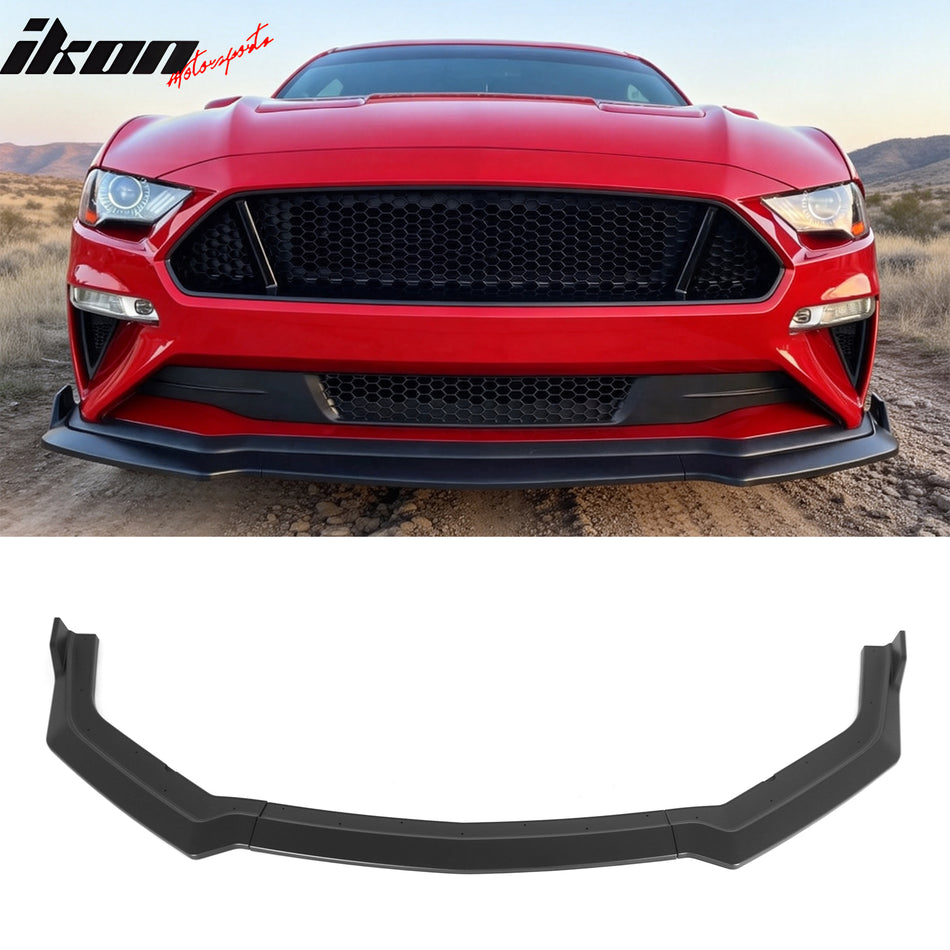2018-2023 Ford Mustang EcoBoost & GT 3PCS Front Lower Bumper Lip Air Dam Chin Spoiler Splitter Unpainted Black PP Polypropylene