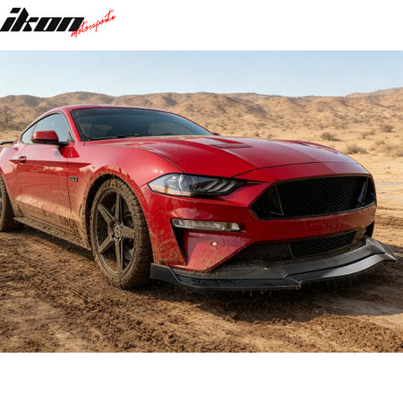 Fits 18-23 Ford Mustang EcoBoost/GT Front Bumper Lip PP Unpainted Black 3PCS