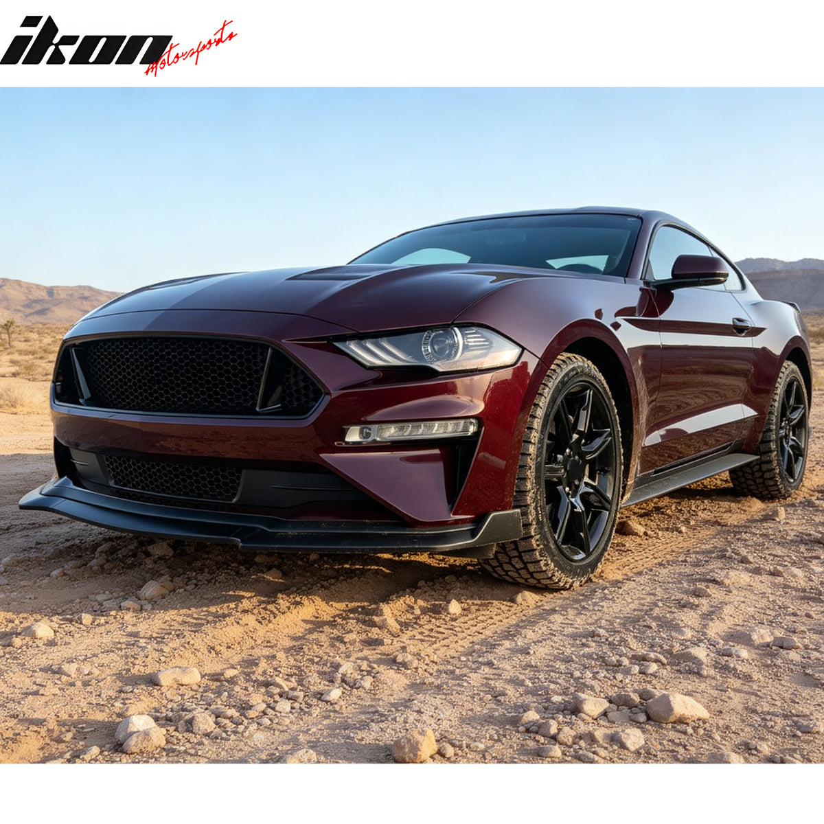 Fits 18-23 Ford Mustang EcoBoost/GT Front Bumper Lip PP Unpainted Black 3PCS
