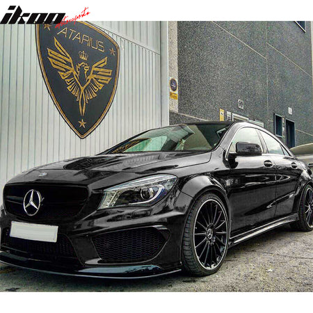 IKON MOTORSPORTS, Front Splitter Lip Compatible With 2014-2016 Benz CLA Class, Matte Black Polypropylene Replacement Bodykit Air Dam Chin Bumper Spoiler Lip With Hardwares & NEO Rods, 2015