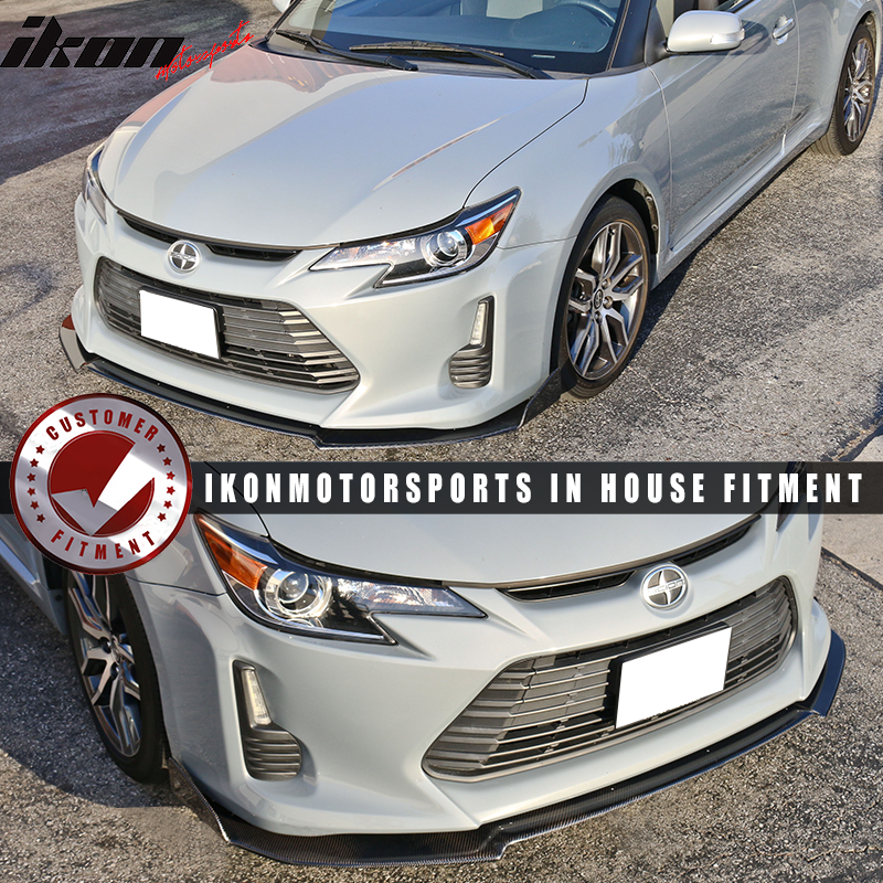 Front Bumper Lip Compatible With 2014-2016 Scion TC, V1 Style Unpainted Black CF Splitter Valance Chin Diffuser Body kit by IKON MOTORSPORTS, 2015