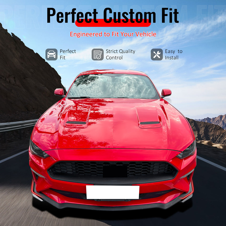 IKON MOTORSPORTS Front Bumper Corner Winglets, Compatible with 2018-2023 Ford Mustang Ecoboost & GT, GT500 Style Gloss Black ABS Plastic Air Dam Chin Spoiler Protector Splitter 2PCS