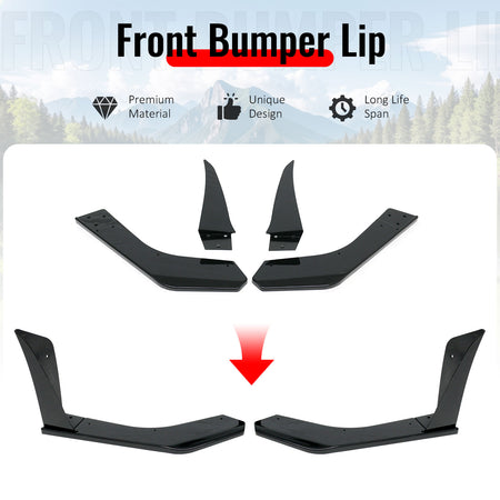 Fits 18-23 Ford Mustang Ecoboost/GT GT500 Front Bumper Winglets Gloss Black 2PCS