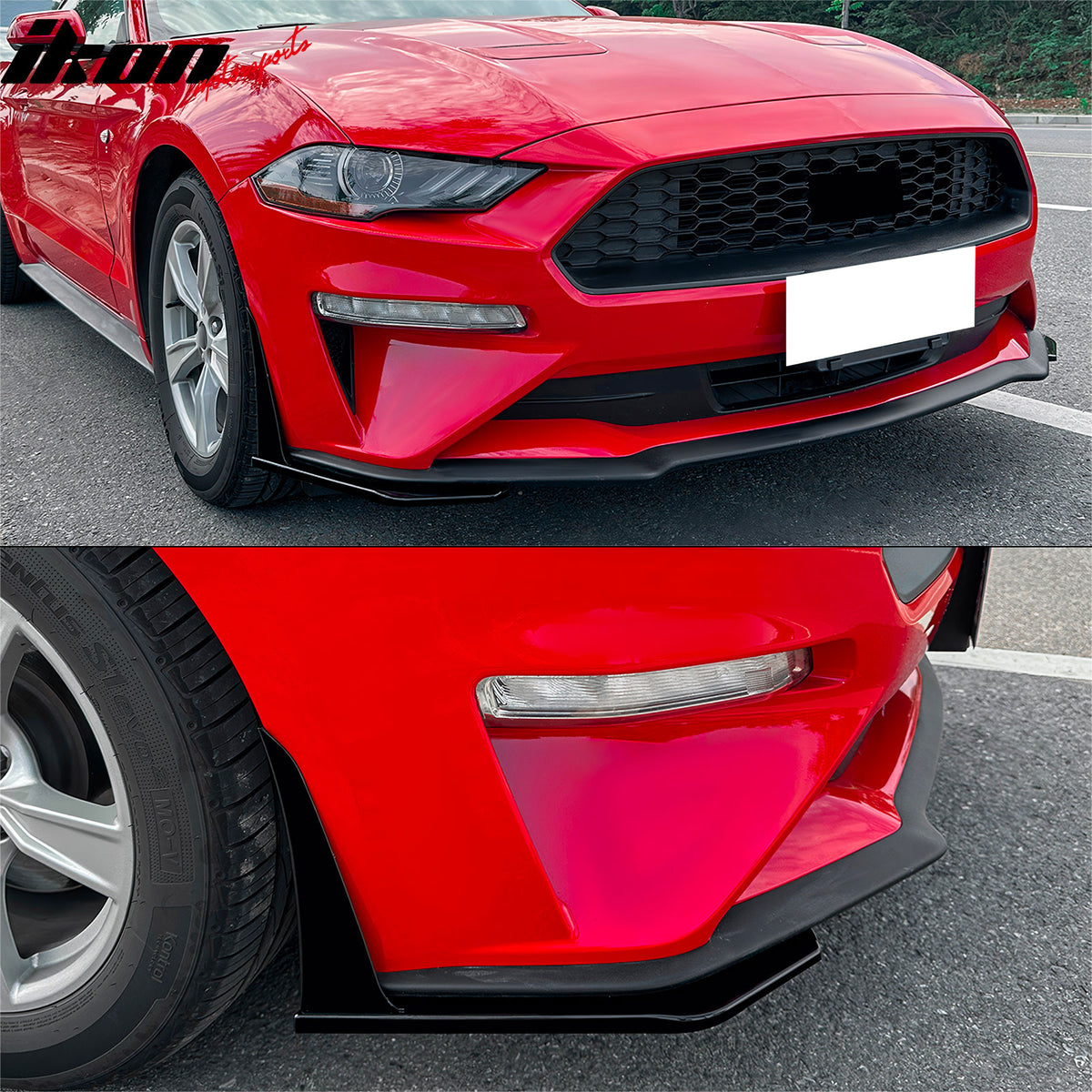 Fits 18-23 Ford Mustang Ecoboost/GT GT500 Front Bumper Winglets Gloss Black 2PCS