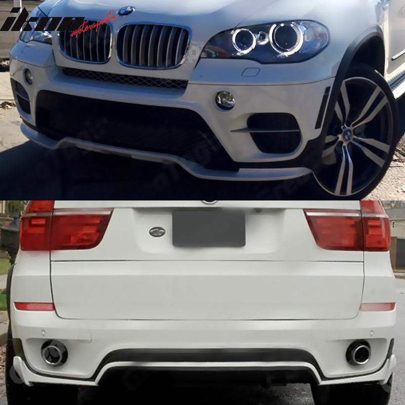 Bumper Lip Spoiler Kit Compatible With 2011-2013 BMW X5 E70, Black PP Front & Rear 13PCS Finisher Under Chin Spoiler Add On by IKON MOTORSPORTS, 2012