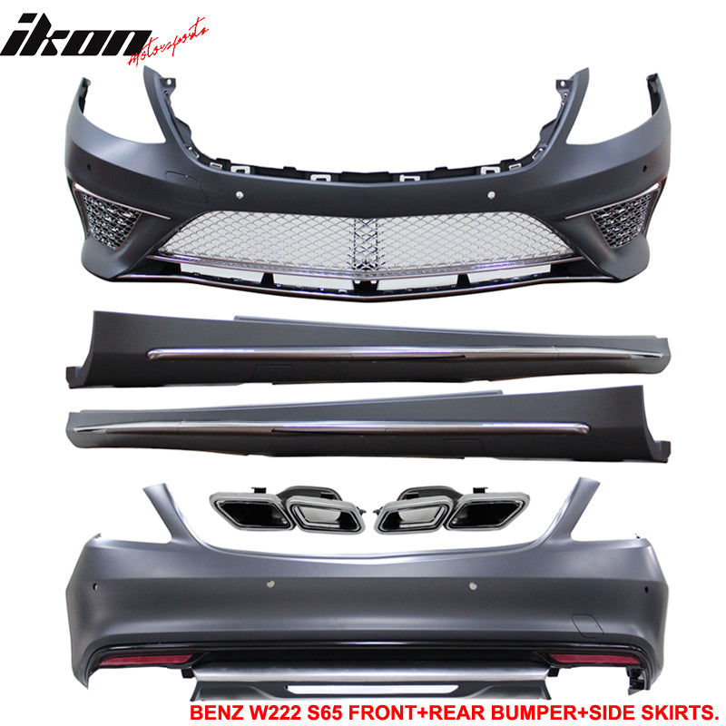 Full Bodykit Compatible With 2014-2017 W222, S-Class S65 Full Body Kit With PDC Front Rear Bumper Cover Guard Side Skirts PP by IKON MOTORSPORTS, 2015 2016