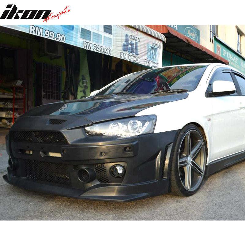 Front Bumper Conversion Compatible With 2008-2015 MITSUBISHI LANCER, FQ Style PP Black Bumper Cover Conversion Bodykit by IKON MOTORSPORTS, 2009 2010 2011 2012 2013 2014