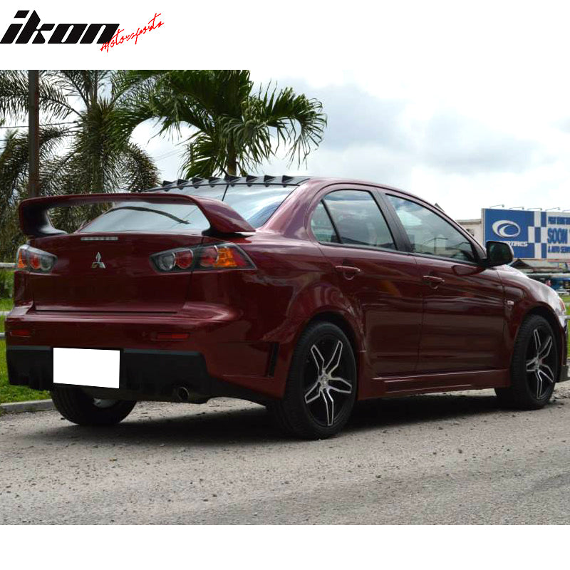 Side Skirts Compatible With 2008-2015 MITSUBISHI LANCER, FQ Style PP Black Side Bottom Line Extension by IKON MOTORSPORTS, 2009 2010 2011 2012 2013 2014