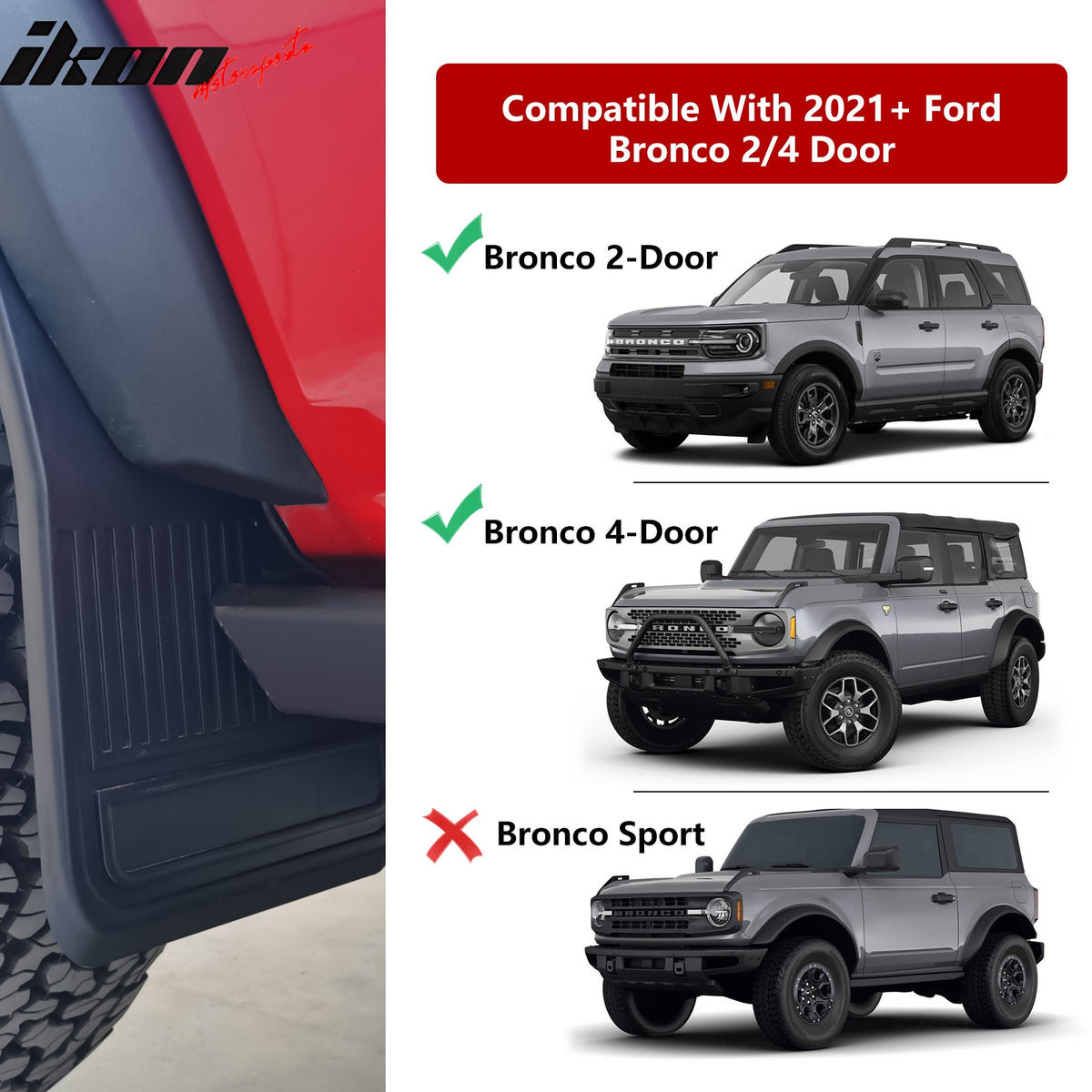 Fits 21-24 Ford Bronco 2/4 Door Black Front Rear Mud Flaps Splash Guards PP 4PCS