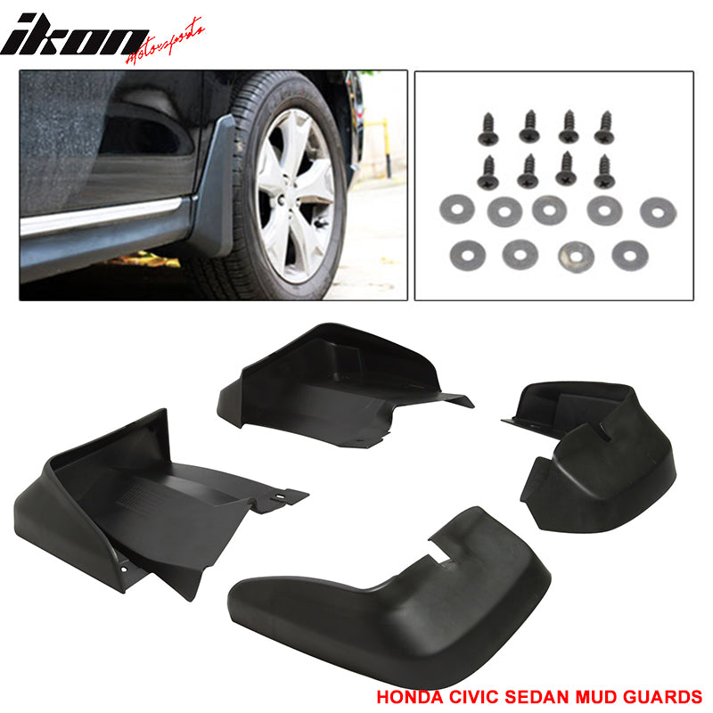 2006-2011 Honda Civic Sedan Fender Mud Guards Splash Flaps PU 4PC